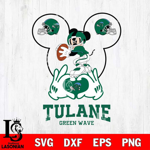 Tulane Green Wave Mickey Heart Rugby Svg Eps Dxf Png File, Digital Download ,Instant Download, Cricut File