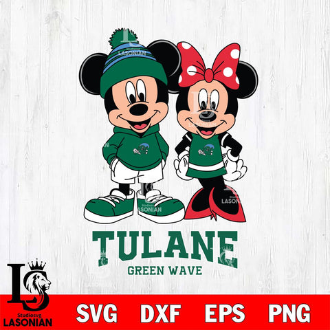 Tulane Green Wave Mickey Minnie Mouse Cute Football Svg Eps Dxf Png File, NCAA svg , File Cut , Digital Download , Instant Download, Cut Svg Files