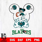 UAB Blazers Mickey Heart Rugby Svg Eps Dxf Png File, Digital Download ,Instant Download, Cricut File