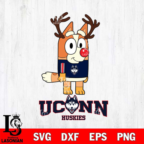 UConn Huskies Bluey Chilli Christmas Deer Svg Eps Dxf Png File, Digital Download