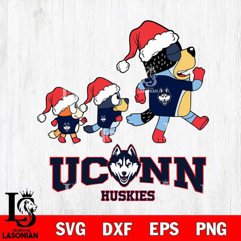 UConn Huskies Bluey Family Christmas Svg Eps Dxf Png File, Digital Download