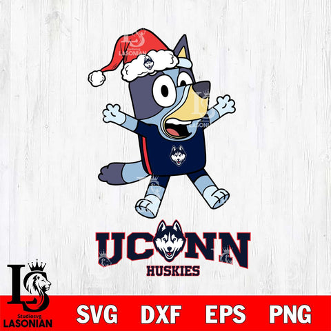 UConn Huskies Bluey Happy Christmas Svg Eps Dxf Png File, Digital Download