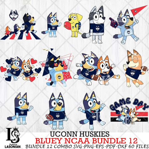 UConn Huskies Bluey NCAA Bundle 12 Svg Eps Dxf Png File, Digital Download, Instant Download