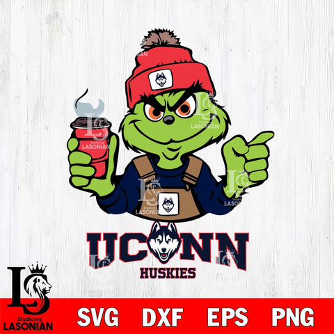 UConn Huskies Grinch with coffee Svg Eps Dxf Png File, Digital Download, Instant Download