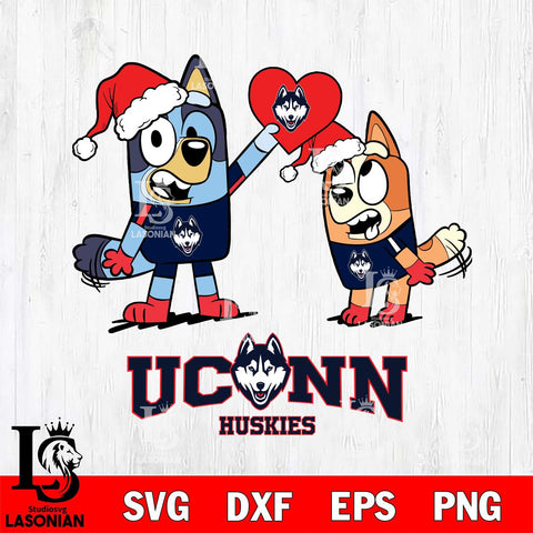 UConn Huskies Love Bluey Christmas Svg Eps Dxf Png File, Digital Download