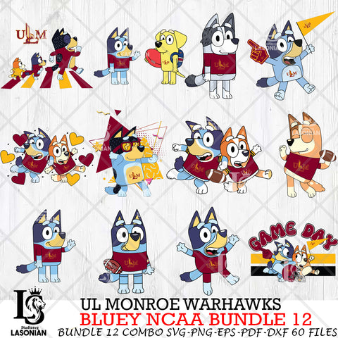 UL Monroe Warhawks Bluey NCAA Bundle 12 Svg Eps Dxf Png File, Digital Download, Instant Download