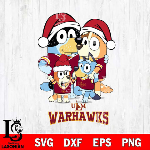 UL Monroe Warhawks Christmas Bluey Family Sport Cut Files,Bluey Cricut,Christmas Svg , Bluey svg , Digital Download, dxf eps png pdf file