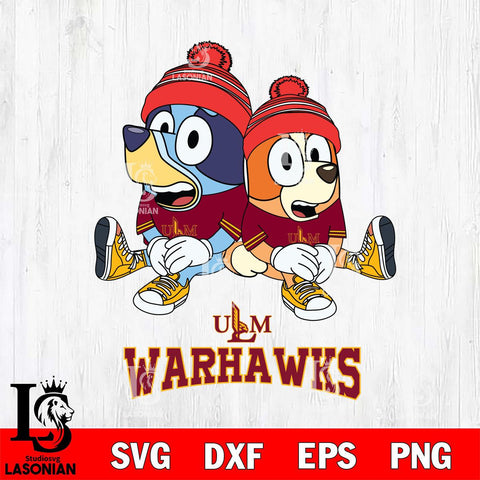 UL Monroe Warhawks Christmas Bluey & Bingo Sit Cut Files,Bluey Cricut,Christmas Svg , Bluey svg , Digital Download, dxf eps png pdf file