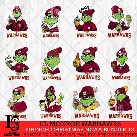 UL Monroe Warhawks Grinch Christmas NCAA Bundle 12 Svg Eps Dxf Png File,Cricut files, Digital Download, Instant Download