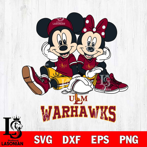 UL Monroe Warhawks Mickey Minnie Mouse Football Sit Svg Eps Dxf Png File, NCAA svg , File Cut , Digital Download , Instant Download, Cut Svg Files