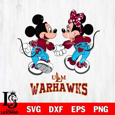 UL Monroe Warhawks Mickey Minnie Valentine Rugby Svg Eps Dxf Png File, Digital Download ,Instant Download, Cricut File