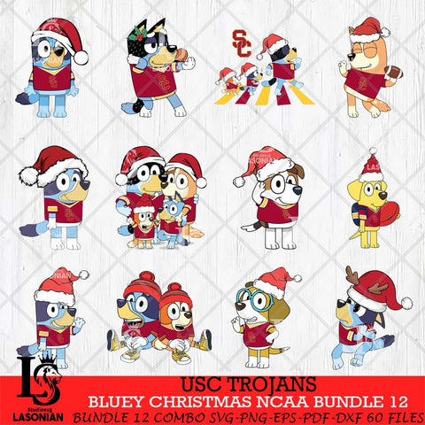 USC Trojans Bluey Christmas NCAA Bundle 12 SVG Eps Dxf Png File, Digital Download, Instant Download