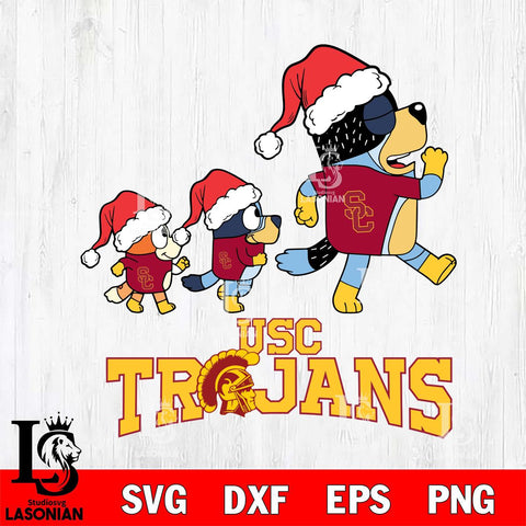 USC Trojans Bluey Family Christmas Svg Eps Dxf Png File, Digital Download