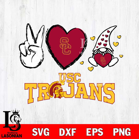 USC Trojans Gnomes Peace & Love Svg Eps Dxf Png File, Digital Download, Instant Download