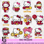 USC Trojans Hello Kitty Bundle 12 SVG Svg Eps Dxf Png File, Digital Download, Instant Download