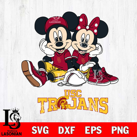 USC Trojans Mickey Minnie Mouse Football Sit Svg Eps Dxf Png File, NCAA svg , File Cut , Digital Download , Instant Download, Cut Svg Files