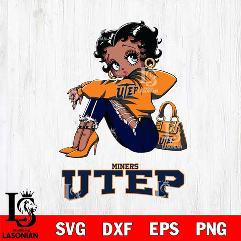 UTEP Miners Betty Boop Black Fan Girl Svg Eps Dxf Png File, Digital Download, Instant Download