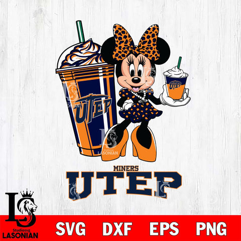 UTEP Miners Minnie Mouse Fan And Coffee Svg Eps Dxf Png File, Digital Download, Instant Download