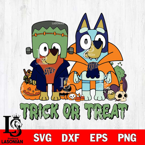 UTEP Miners Bluey Halloween Trick or Treat Svg Eps Dxf Png File, Digital Download, Instant Download