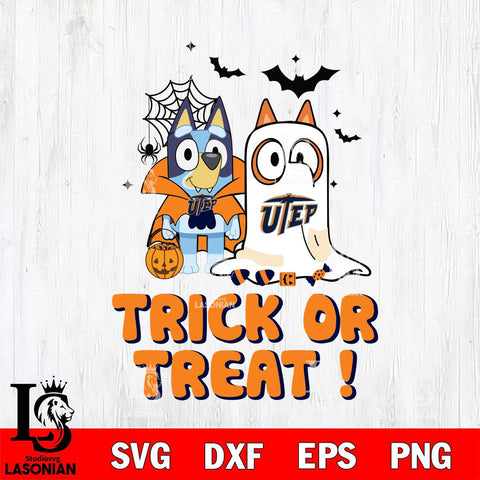 UTEP Miners Bluey Trick or Treat Halloween Svg Eps Dxf Png File, Digital Download, Instant Download