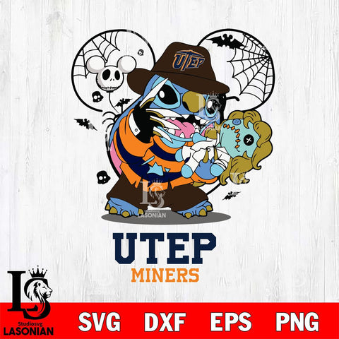 UTEP Miners Stitch Freddy Krueger Halloween Svg Eps Dxf Png File, Digital Download, Instant Download