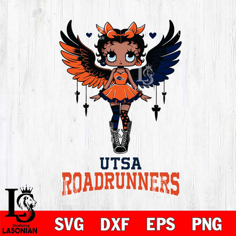 UTSA Roadrunners Anglel Black Fan Girl Betty Boop, Svg Eps Dxf Png File, Digital Download