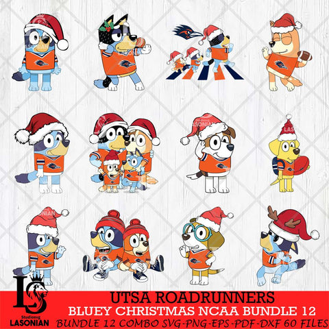 UTSA Roadrunners Bluey Christmas NCAA Bundle 12 SVG Eps Dxf Png File, Digital Download, Instant Download