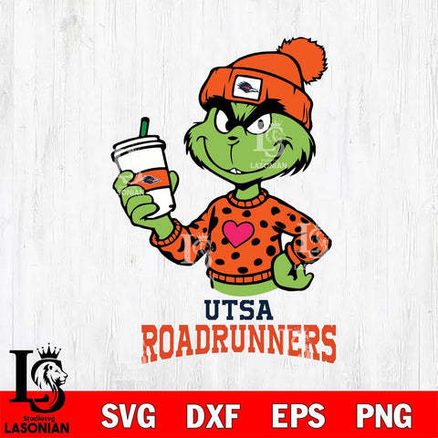 UTSA Roadrunners Boujee Grinch Heart Christmas Cut Files Cricut, Svg Dxf Eps Png file, Digital download , Silhouette