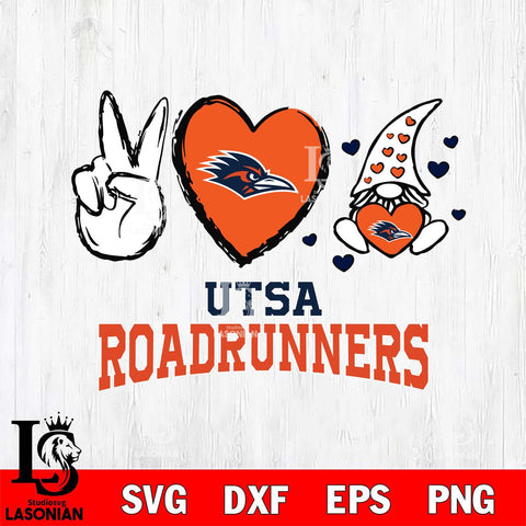 UTSA Roadrunners Gnomes Peace & Love Svg Eps Dxf Png File, Digital Download, Instant Download