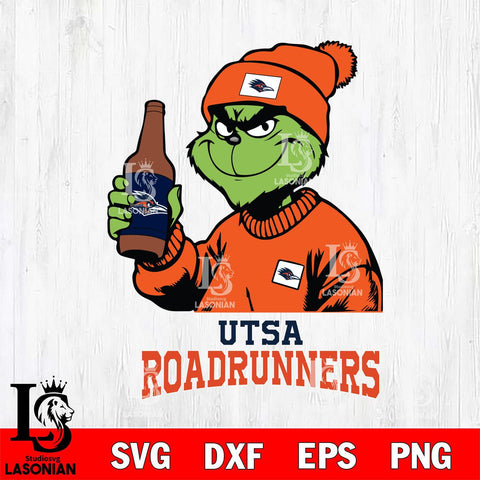 UTSA Roadrunners Grinch Drinking Beer Christmas Cut Files Cricut, Svg Dxf Eps Png file, Digital download , Silhouette