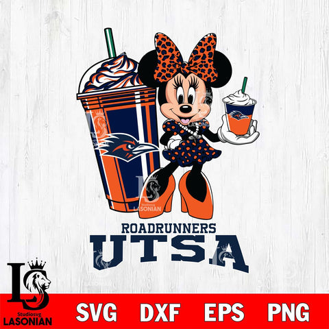 UTSA Roadrunners Minnie Mouse Fan And Coffee Svg Eps Dxf Png File, Digital Download, Instant Download