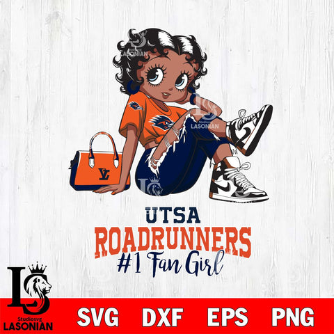 UTSA Roadrunners #1 Black Fan Girl Betty Boop, Svg Eps Dxf Png File, Digital Download