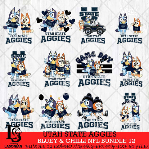 Utah State Aggies Bluey & Bingo Bundle 12 SVG Svg Eps Dxf Png File, Bundle NCAA svg, Digital Download, Instant Download