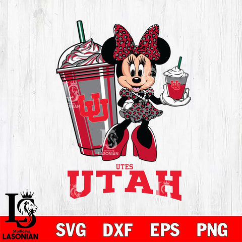 Utah Utes Minnie Mouse Fan And Coffee Svg Eps Dxf Png File, Digital Download, Instant Download