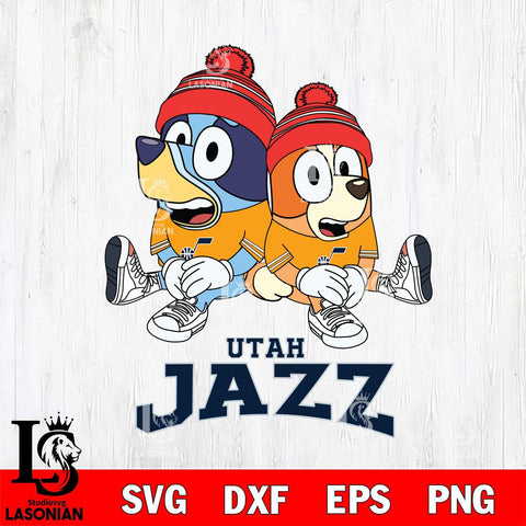 Utah Jazz Christmas Bluey & Bingo Sit Svg , Christmas Svg , Bluey svg , Digital Download, dxf eps png pdf file