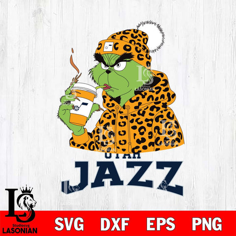 Utah Jazz Grinch Leopard Christmas Cut Files Cricut, Svg Dxf Eps Png file , Silhouette