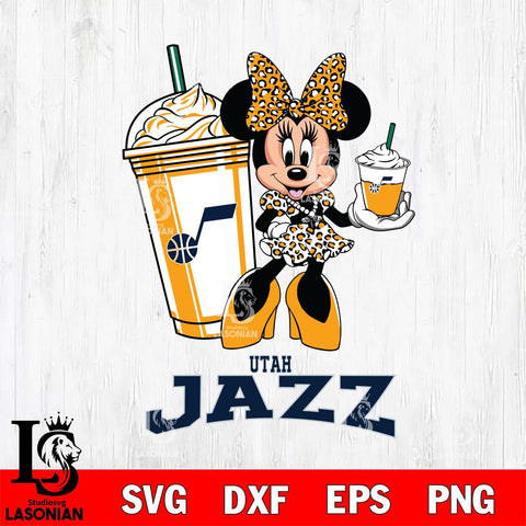 Utah Jazz Minnie Mouse Fan And Coffee Svg Eps Dxf Png File, Digital Download, Instant Download