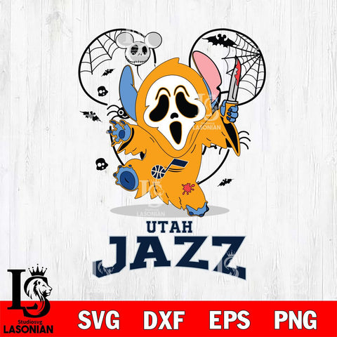 Utah Jazz Stitch Ghost Face Halloween 2 Svg Eps Dxf Png File, Digital Download, Instant Download