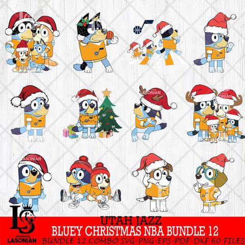 Utah Jazz  Bluey Christmas NBA Bundle 12 Svg Eps Dxf Png File, Digital Download, Instant Download