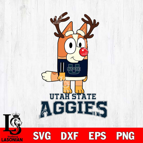 Utah State Aggies Bluey Chilli Christmas Deer Svg Eps Dxf Png File, Digital Download