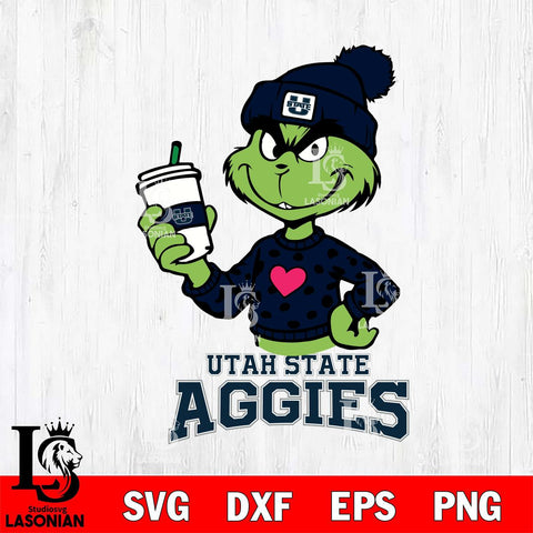 Utah State Aggies Boujee Grinch Heart Christmas Cut Files Cricut, Svg Dxf Eps Png file, Digital download , Silhouette