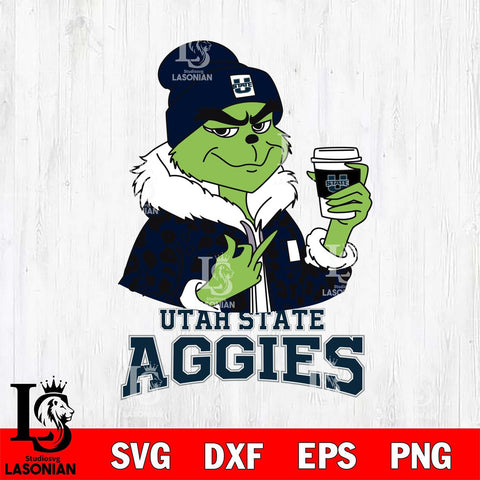 Utah State Aggies Boujee Grinch Leopard Christmas Cut Files Cricut, Svg Dxf Eps Png file, Digital download , Silhouette