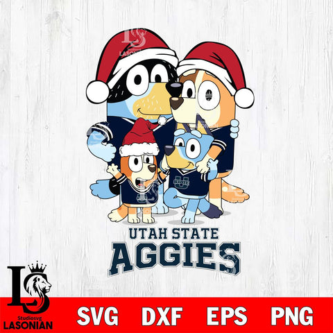 Utah State Aggies Christmas Bluey Family Sport Cut Files,Bluey Cricut,Christmas Svg , Bluey svg , Digital Download, dxf eps png pdf file