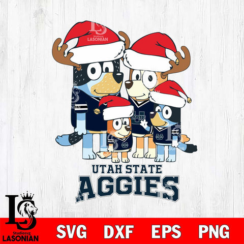 Utah State Aggies Christmas Bluey Santa Family Cut Files,Bluey Cricut,Christmas Svg , Bluey svg , Digital Download, dxf eps png pdf file