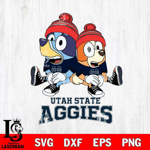 Utah State Aggies Christmas Bluey & Bingo Sit Cut Files,Bluey Cricut,Christmas Svg , Bluey svg , Digital Download, dxf eps png pdf file