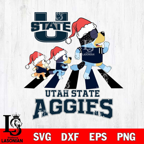 Utah State Aggies Christmas Family Bluey Walking Cut Files,Bluey Cricut,Christmas Svg , Bluey svg , Digital Download, dxf eps png pdf file