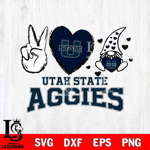 Utah State Aggies Gnomes Peace & Love Svg Eps Dxf Png File, Digital Download, Instant Download