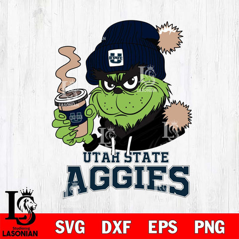 Utah State Aggies Grinch Cofffe Hoodie Cut Files Cricut, Svg Dxf Eps Png file, Digital download , Silhouette