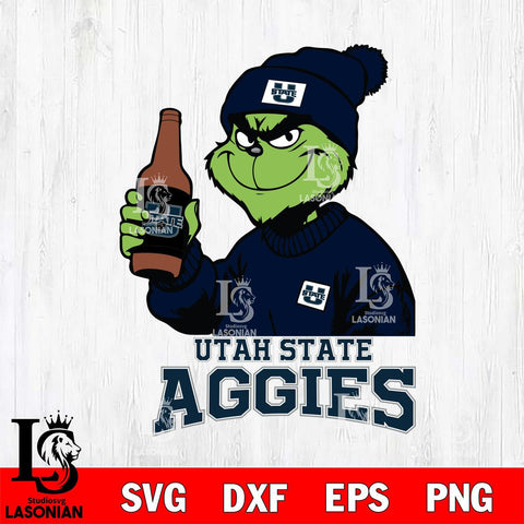 Utah State Aggies Grinch Drinking Beer Christmas Cut Files Cricut, Svg Dxf Eps Png file, Digital download , Silhouette