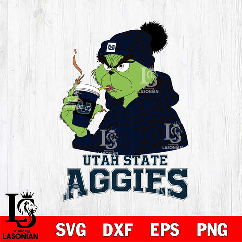 Utah State Aggies Grinch Leopard Christmas Cut Files Cricut, Svg Dxf Eps Png file, Digital download , Silhouette